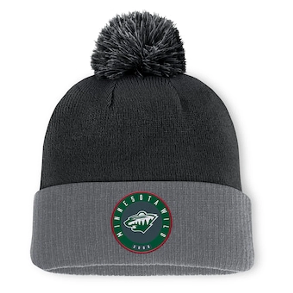 Men's Fanatics  Black Minnesota Wild Cuffed Knit Hat with Pom