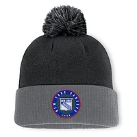 Men's Fanatics  Black New York Rangers Cuffed Knit Hat with Pom