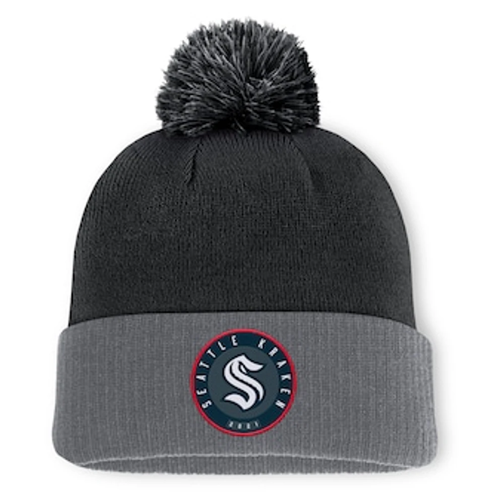 Men's Fanatics  Black Seattle Kraken Cuffed Knit Hat with Pom