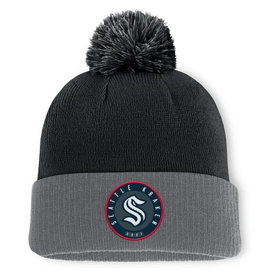 Men's Fanatics  Black Seattle Kraken Cuffed Knit Hat with Pom