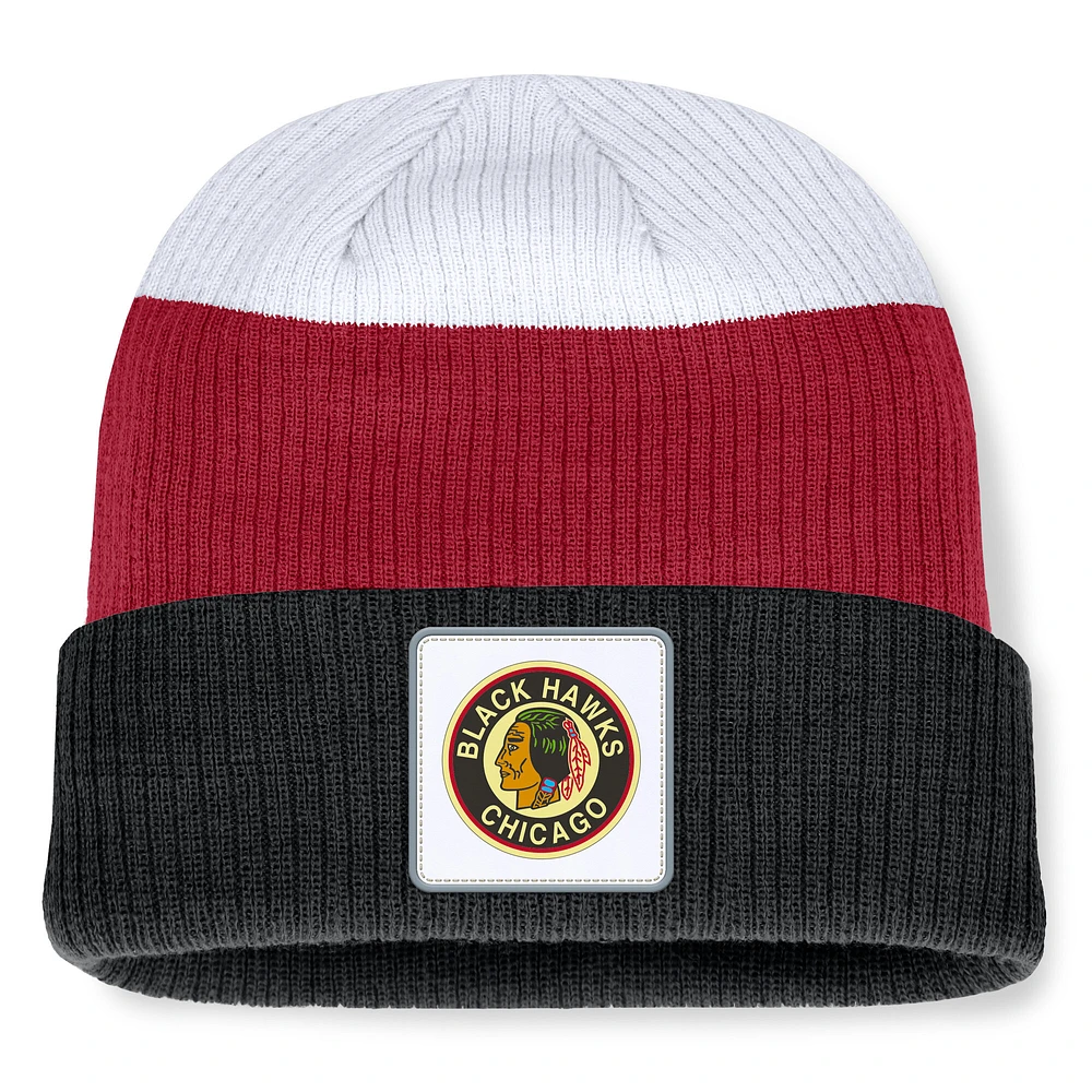 Men's Fanatics  Black Chicago Blackhawks Retro Colorblock Cuffed Knit Hat