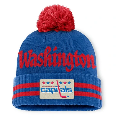 Men's Fanatics  Royal Washington Capitals Heritage Blind Side Cuffed Knit Hat with Pom