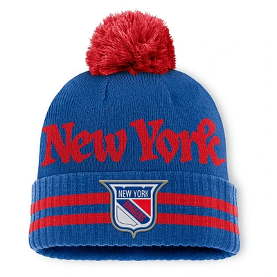 Men's Fanatics  Blue New York Rangers Heritage Blind Side Cuffed Knit Hat with Pom