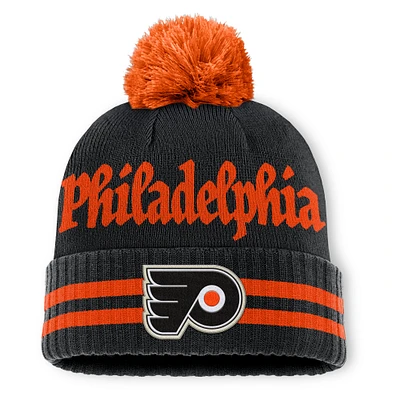 Men's Fanatics  Black Philadelphia Flyers Heritage Blind Side Cuffed Knit Hat with Pom