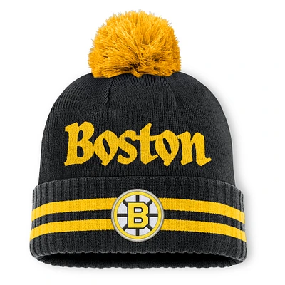 Men's Fanatics  Black Boston Bruins Heritage Blind Side Cuffed Knit Hat with Pom