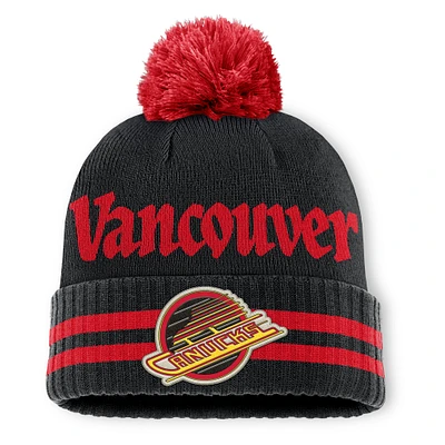 Men's Fanatics  Black Vancouver Canucks Heritage Blind Side Cuffed Knit Hat with Pom