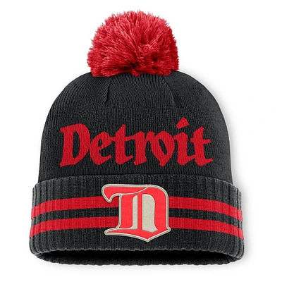 Men's Fanatics  Black Detroit Red Wings Heritage Blind Side Cuffed Knit Hat with Pom