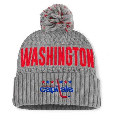 Women's Fanatics  Gray Washington Capitals Heritage Tilly Cuffed Knit Hat with Pom