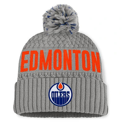 Women's Fanatics  Gray Edmonton Oilers Heritage Tilly Cuffed Knit Hat with Pom