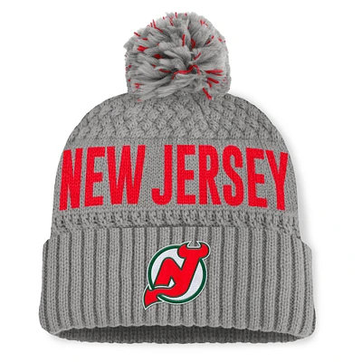 Women's Fanatics  Gray New Jersey Devils Heritage Tilly Cuffed Knit Hat with Pom