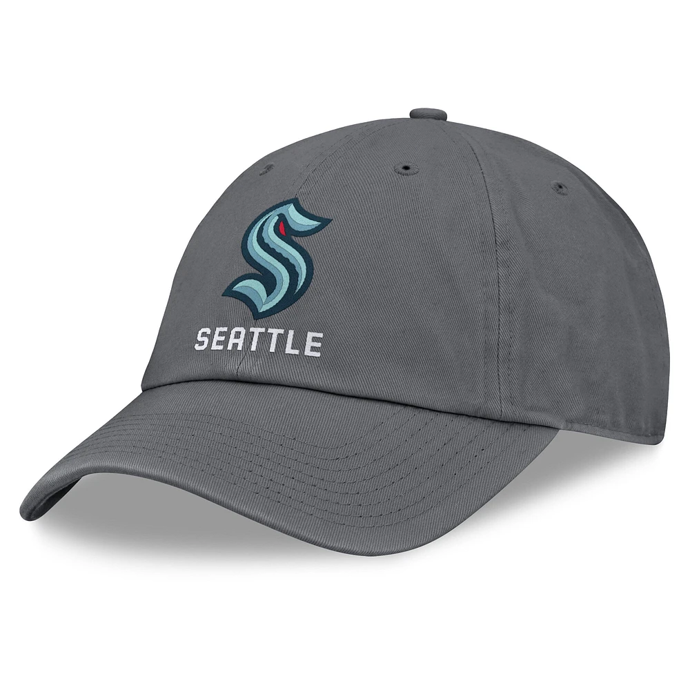 Men's Fanatics Charcoal Seattle Kraken Washed Adjustable Hat