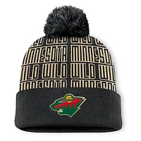 Men's Fanatics Black Minnesota Wild Fundamental Empty Net Cuffed Knit Hat with Pom