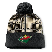 Men's Fanatics Black Minnesota Wild Fundamental Empty Net Cuffed Knit Hat with Pom