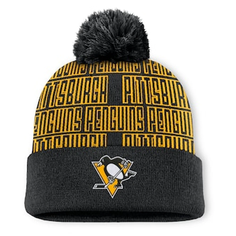 Men's Fanatics Black Pittsburgh Penguins Fundamental Empty Net Cuffed Knit Hat with Pom