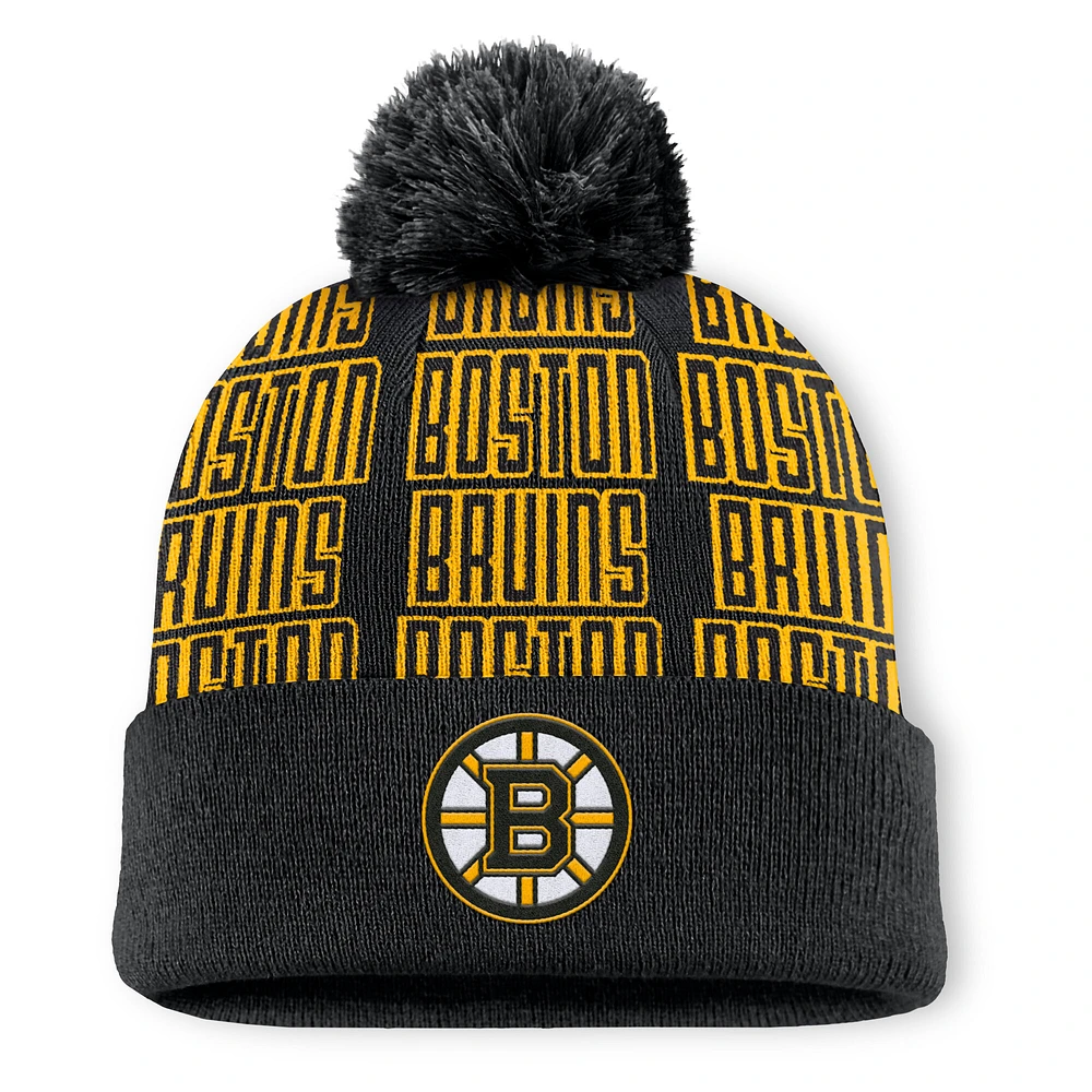 Men's Fanatics Black Boston Bruins Fundamental Empty Net Cuffed Knit Hat with Pom