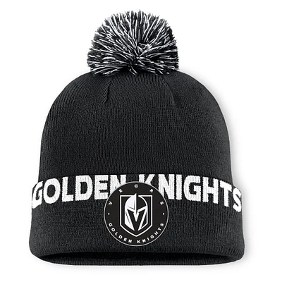 Men's Fanatics  Black Vegas Golden Knights Fundamental High Stick Cuffed Knit Hat with Pom