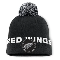 Men's Fanatics  Black Detroit Red Wings Fundamental High Stick Cuffed Knit Hat with Pom