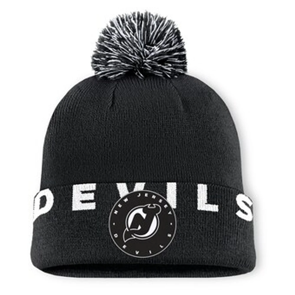 Men's Fanatics  Black New Jersey Devils Fundamental High Stick Cuffed Knit Hat with Pom