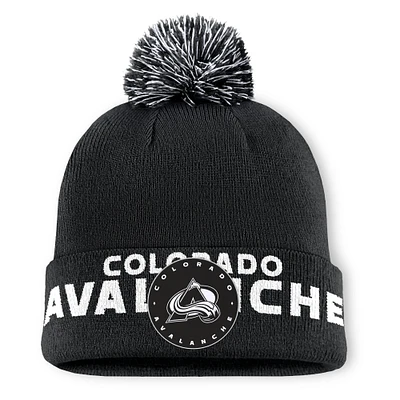 Men's Fanatics  Black Colorado Avalanche Fundamental High Stick Cuffed Knit Hat with Pom