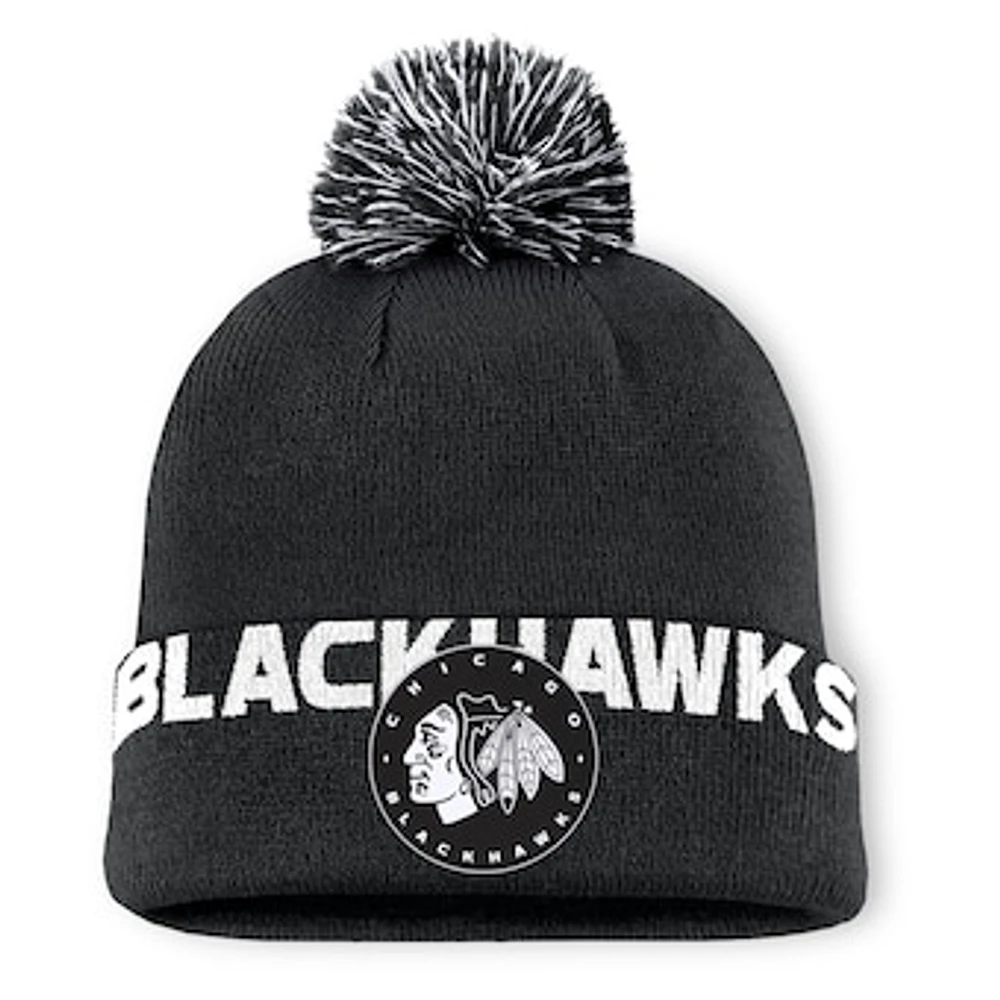 Men's Fanatics  Black Chicago Blackhawks Fundamental High Stick Cuffed Knit Hat with Pom