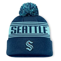 Men's Fanatics  Navy Seattle Kraken Fundamental Cuffed Knit Hat with Pom