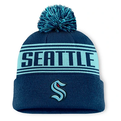 Men's Fanatics  Navy Seattle Kraken Fundamental Cuffed Knit Hat with Pom