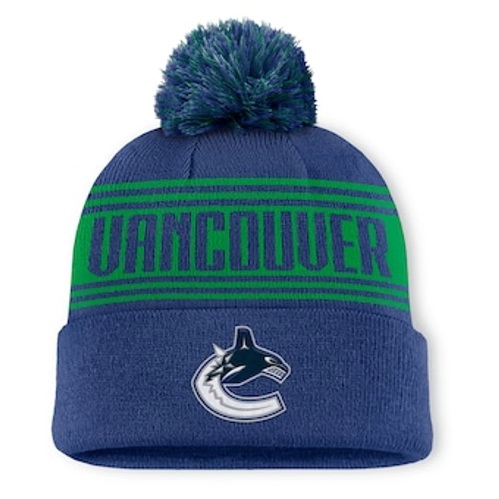 Men's Fanatics  Blue Vancouver Canucks Fundamental Cuffed Knit Hat with Pom