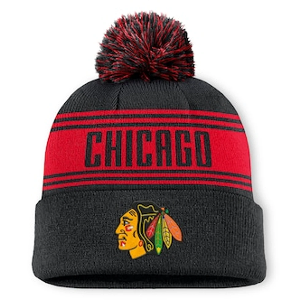 Men's Fanatics  Black Chicago Blackhawks Fundamental Cuffed Knit Hat with Pom