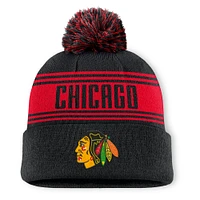 Men's Fanatics  Black Chicago Blackhawks Fundamental Cuffed Knit Hat with Pom