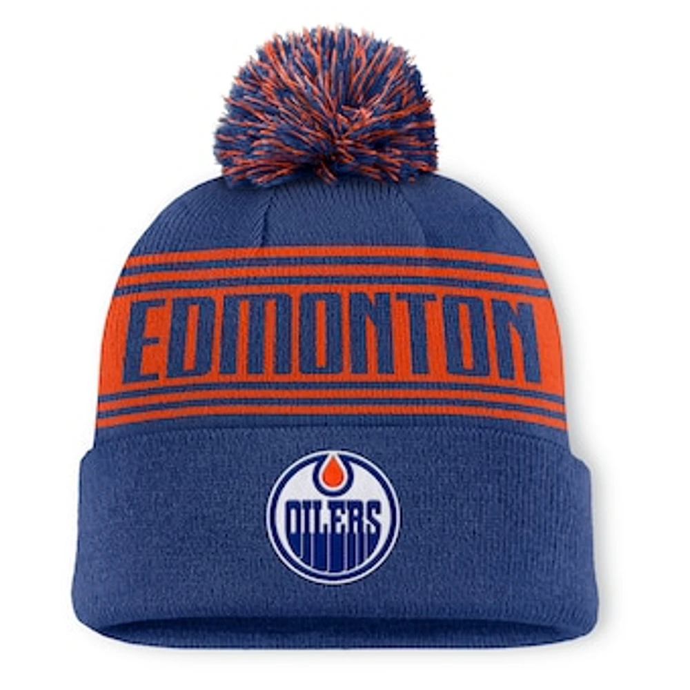 Men's Fanatics  Navy Edmonton Oilers Fundamental Cuffed Knit Hat with Pom