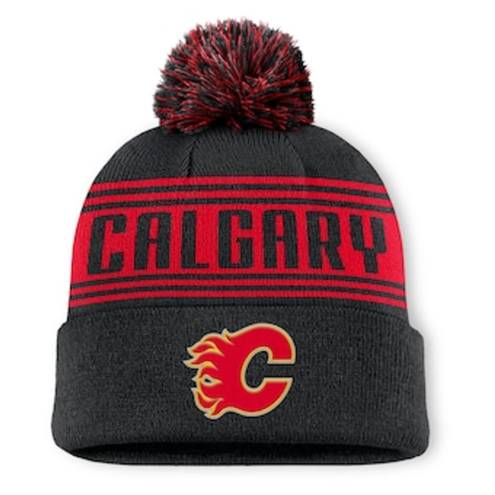 Men's Fanatics  Black Calgary Flames Fundamental Cuffed Knit Hat with Pom