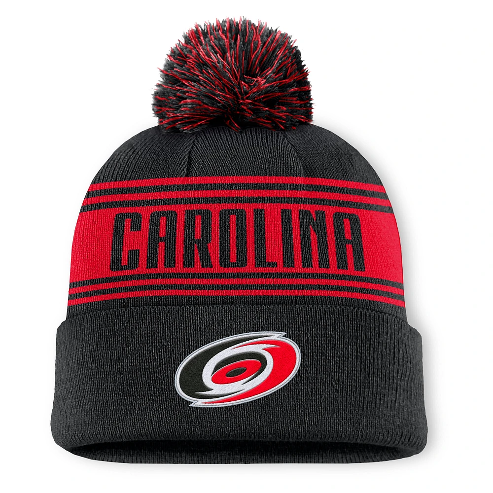 Men's Fanatics  Black Carolina Hurricanes Fundamental Cuffed Knit Hat with Pom