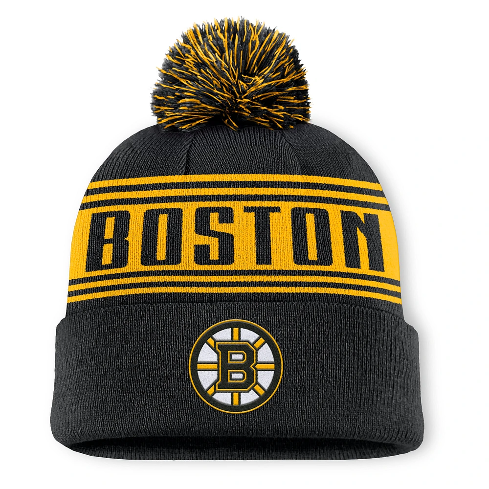 Men's Fanatics  Black Boston Bruins Fundamental Enforcer Cuffed Knit Hat with Pom