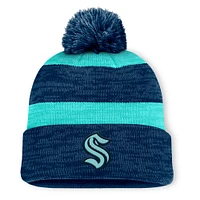 Men's Fanatics Deep Sea Blue Seattle Kraken Fundamental Red Line Cuffed Knit Hat with Pom