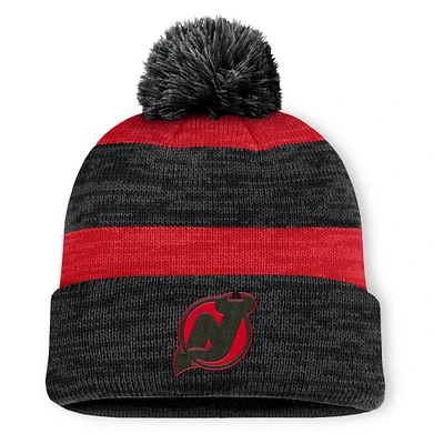 Men's Fanatics Black New Jersey Devils Fundamental Red Line Cuffed Knit Hat with Pom