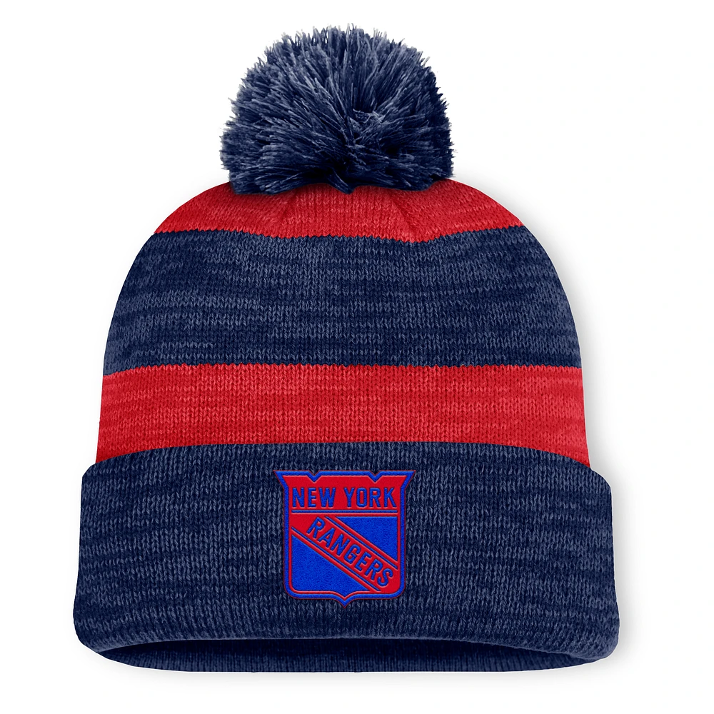 Men's Fanatics Navy New York Rangers Fundamental Red Line Cuffed Knit Hat with Pom