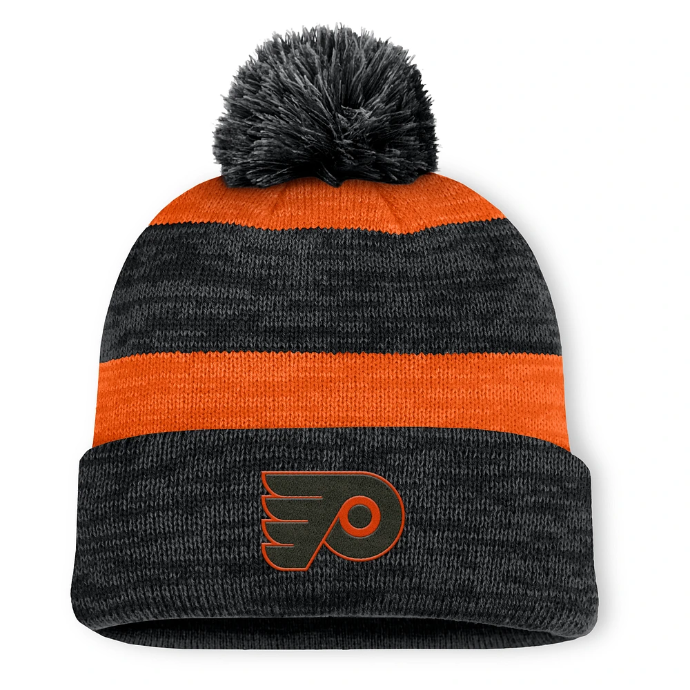 Men's Fanatics Black Philadelphia Flyers Fundamental Red Line Cuffed Knit Hat with Pom