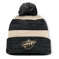 Men's Fanatics Black Minnesota Wild Fundamental Red Line Cuffed Knit Hat with Pom