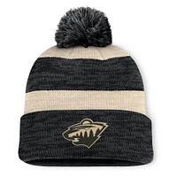 Men's Fanatics Black Minnesota Wild Fundamental Red Line Cuffed Knit Hat with Pom