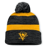 Men's Fanatics Black Pittsburgh Penguins Fundamental Red Line Cuffed Knit Hat with Pom