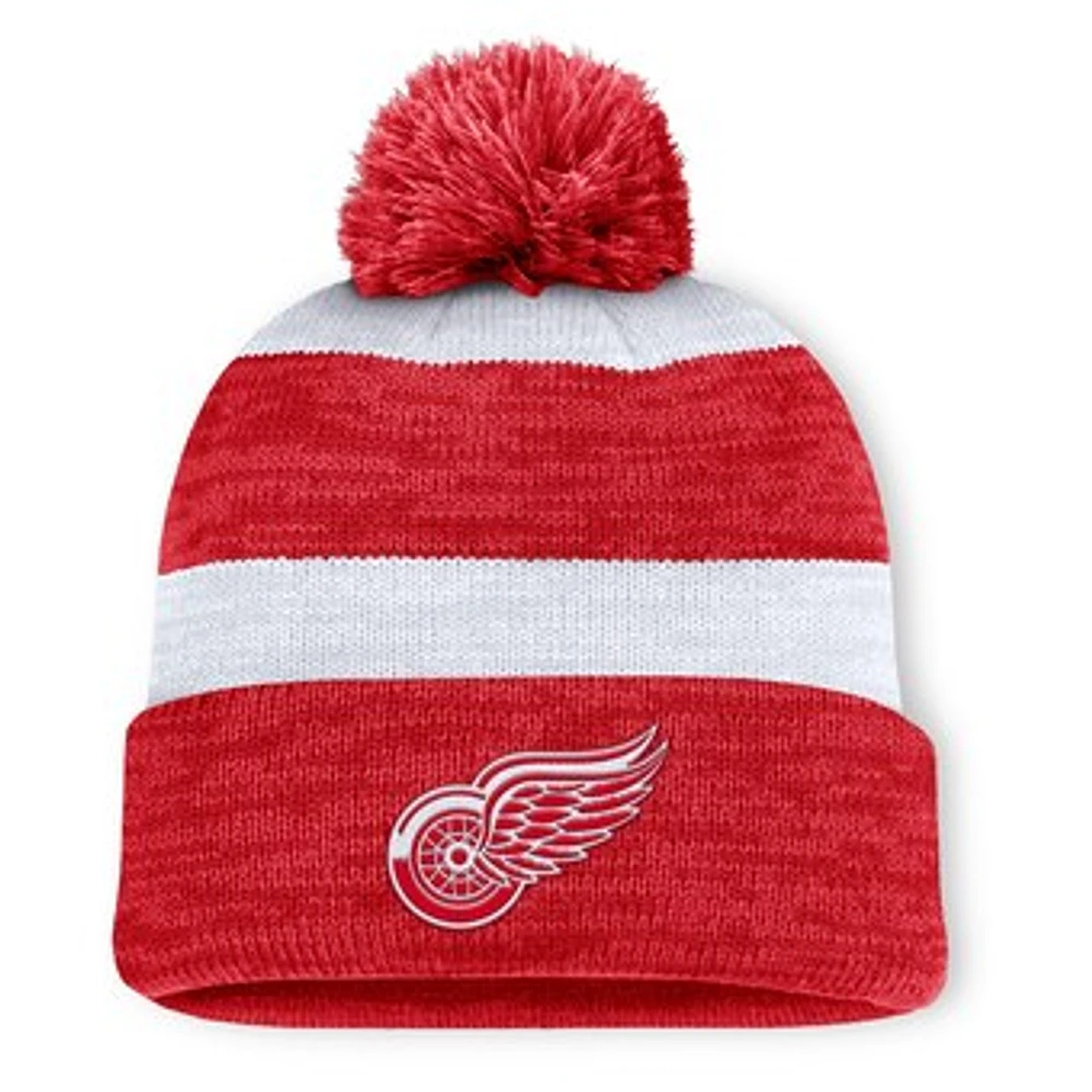 Men's Fanatics Black Detroit Red Wings Fundamental Red Line Cuffed Knit Hat with Pom