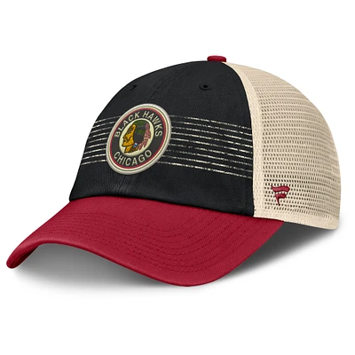 Men's Fanatics Black/Red Chicago Blackhawks Heritage Breakaway Trucker Adjustable Hat