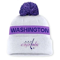 Men's Fanatics White Washington Capitals Hockey Fights Cancer Authentic Pro Cuffed Knit Hat with Pom