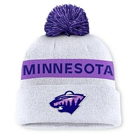 Men's Fanatics White Minnesota Wild Hockey Fights Cancer Cuffed Knit Hat with Pom