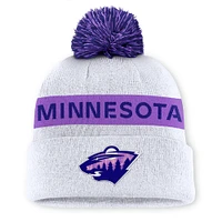 Men's Fanatics White Minnesota Wild Hockey Fights Cancer Cuffed Knit Hat with Pom