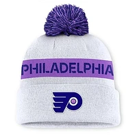 Men's Fanatics White Philadelphia Flyers Hockey Fights Cancer Authentic Pro Cuffed Knit Hat with Pom