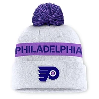 Men's Fanatics White Philadelphia Flyers Hockey Fights Cancer Authentic Pro Cuffed Knit Hat with Pom