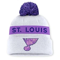 Men's Fanatics White St. Louis Blues Hockey Fights Cancer Authentic Pro Cuffed Knit Hat with Pom