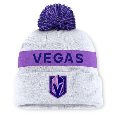 Men's Fanatics White Vegas Golden Knights Hockey Fights Cancer Authentic Pro Cuffed Knit Hat with Pom