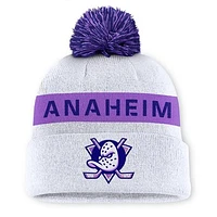 Men's Fanatics White Anaheim Ducks Hockey Fights Cancer Cuffed Knit Hat with Pom